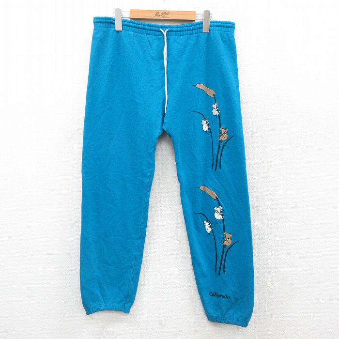 W32★古着 ヘインズ Hanes スウェット パンツ メンズ 80年代 80s ネズミ USA製 水色 25sep25 中古 ボトムス ロング
