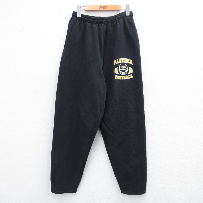 W34★古着 スウェット パンツ メンズ 00年代 00s PANTHER フットボール 黒 ブラック 25oct02 中古 ボトムス ロング