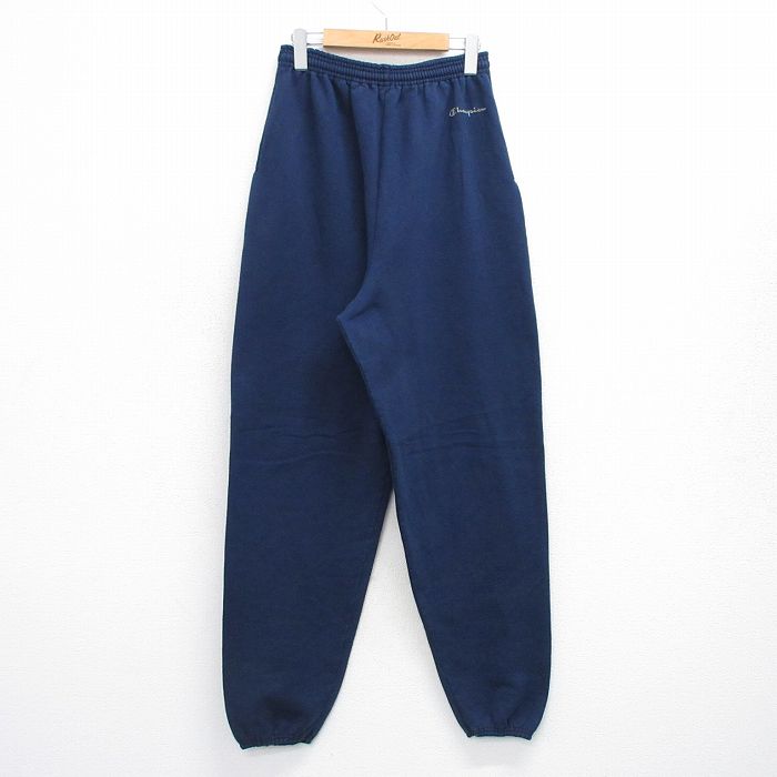 W34★古着 チャンピオン champion スウェット パンツ メンズ 00年代 00s ワンポイントロゴ 紺 ネイビー 25oct02 中古 ボトムス ロング