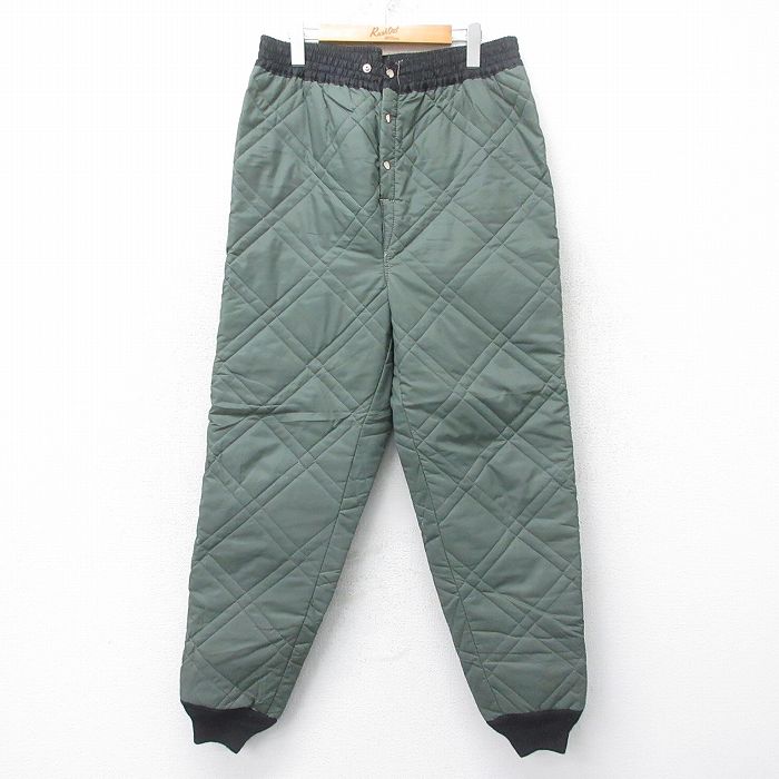 W34★古着 キルティング ナイロン パンツ メンズ 90年代 90s 緑系他 グリーン 25oct17 中古 ボトムス ロング