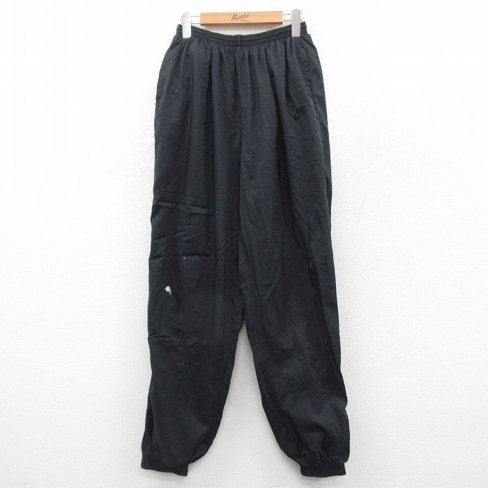 W28★古着 ナイキ NIKE ナイロン パンツ メンズ 00年代 00s ワンポイントロゴ 黒 ブラック 25oct18 中古 ボトムス ロング