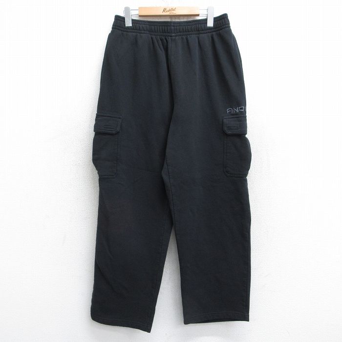 W33★古着 カーゴ スウェット パンツ メンズ AND1 黒 ブラック 25oct21 中古 ボトムス ロング