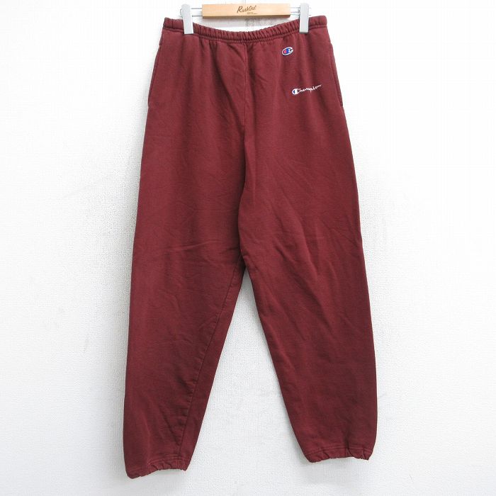 W32★古着 チャンピオン champion スウェット パンツ メンズ 90年代 90s ワンポイントロゴ エンジ 25oct21 中古 ボトムス ロング