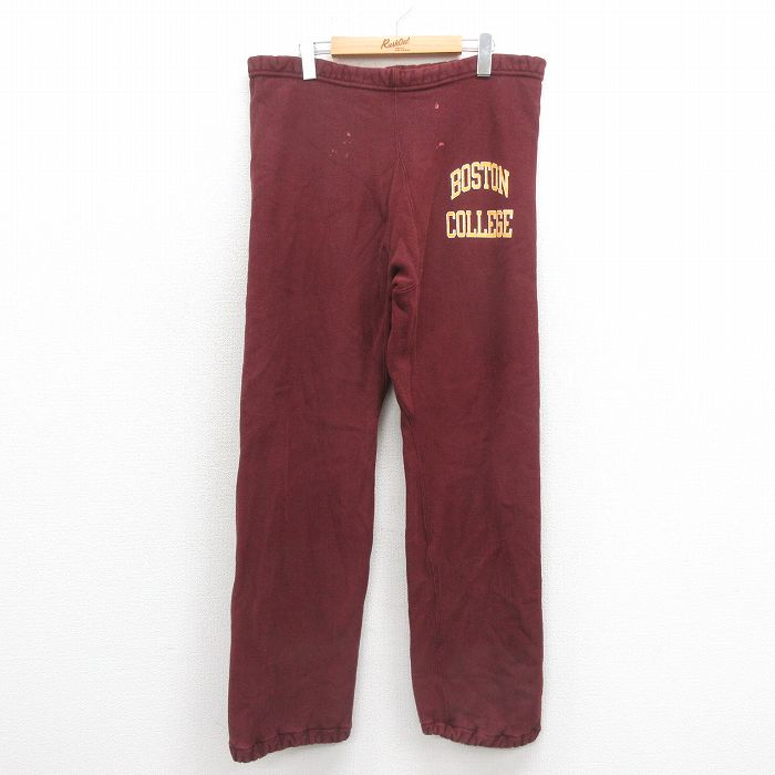 W34★古着 チャンピオン champion リバースウィーブ スウェット パンツ メンズ 80年代 80s ボストンカレッジ USA製 エンジ 【spe】 25oct23 中古 ボトムス ロング