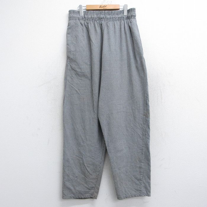 【20%OFF】W34★古着 シェフ パンツ メンズ 90年代 90s 千鳥格子 黒他 ブラック 25oct28 中古 ボトムス ロング