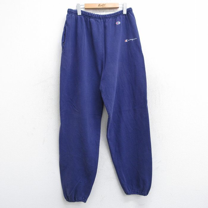 W37★古着 チャンピオン champion スウェット パンツ メンズ 90年代 90s ワンポイントロゴ USA製 紺 ネイビー 25oct28 中古 ボトムス ロング
