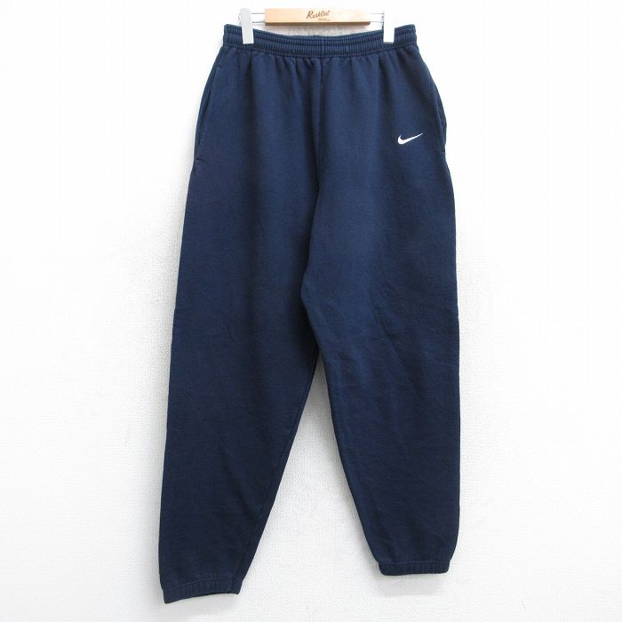 W34★古着 ナイキ NIKE スウェット パンツ メンズ 90年代 90s ワンポイントロゴ USA製 紺 ネイビー 【spe】 25oct28 中古 ボトムス ロング