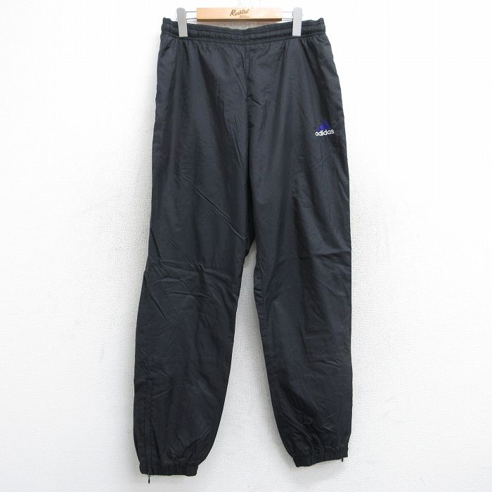 W33★古着 アディダス adidas ナイロン パンツ メンズ 90年代 90s ワンポイントロゴ 黒 ブラック 25oct28 中古 ボトムス ロング