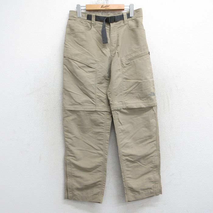 W30★古着 ノースフェイス ナイロン パンツ メンズ ワンポイントロゴ ベージュ 25nov21