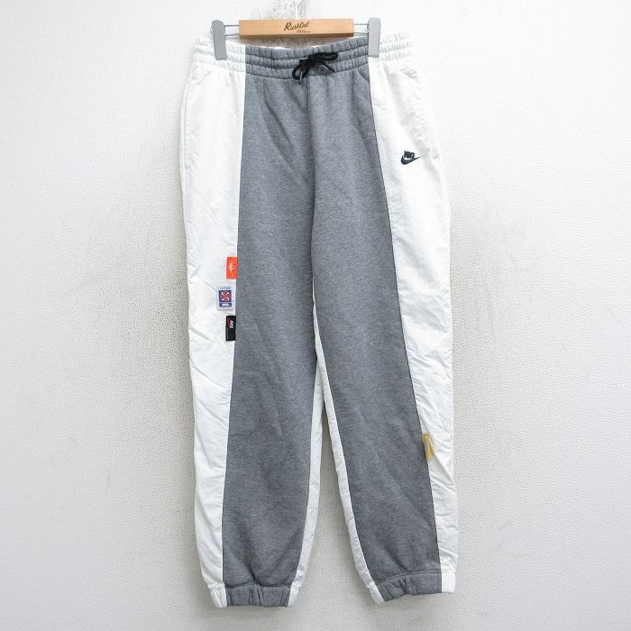 W31★古着 ナイキ NIKE イージー パンツ メンズ  ワンポイントロゴ ツートンカラー 白他 内側メッシュ 25nov21