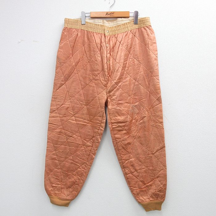 W41★古着 キルティング パンツ メンズ 70年代 70s 大きいサイズ オレンジ系 25nov27