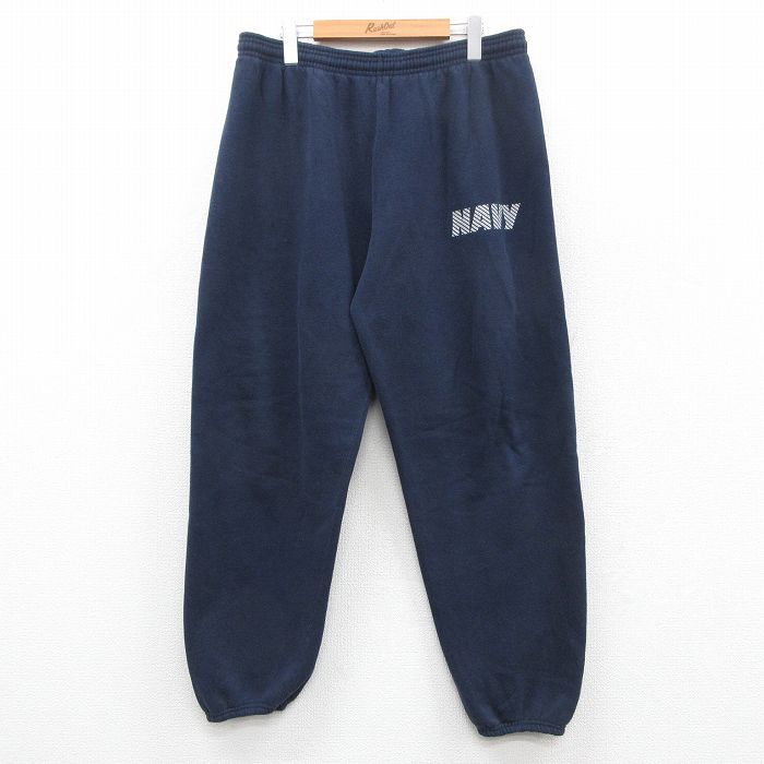 W36★古着 スウェット パンツ メンズ ミリタリー ネイビー NAVY リフレクター USA製 紺【spe】 26jan06