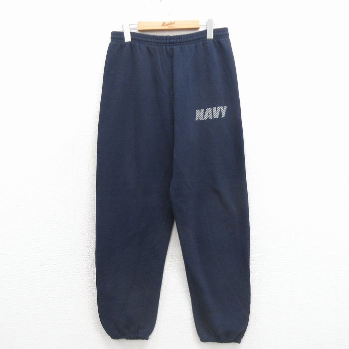 W33★古着 ミリタリー スウェット パンツ メンズ 90年代 90s USネイビー リフレクター USA製 紺 26jan08
