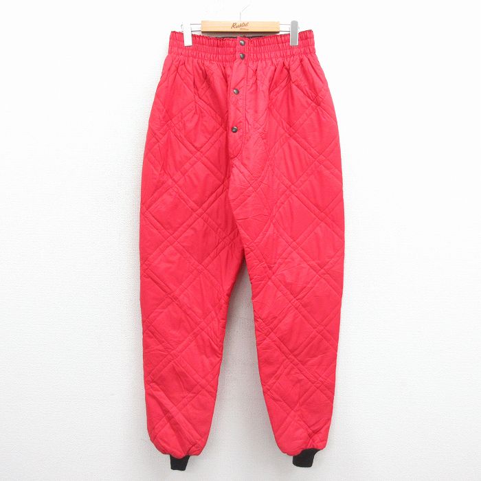 W35★古着 ナイロン キルティング パンツ メンズ 80年代 80s USA製 赤他 26jan08