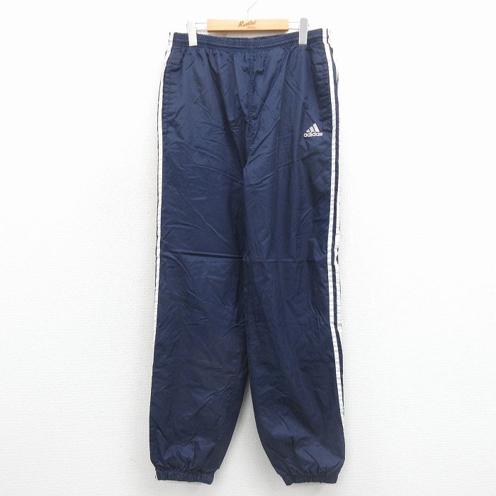 アディダス 90s ナイロンパンツ ワンポイントロゴ ネイビー W32 | 古着