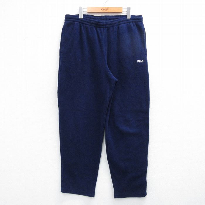 W34★古着 フィラ FILA フリース パンツ メンズ 90年代 90s ワンポイントロゴ 濃紺 26jan31