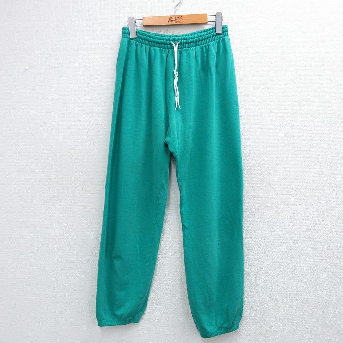 W32★古着 ヘインズ スウェット パンツ メンズ 80年代 80s 無地 USA製 青緑 26jan31