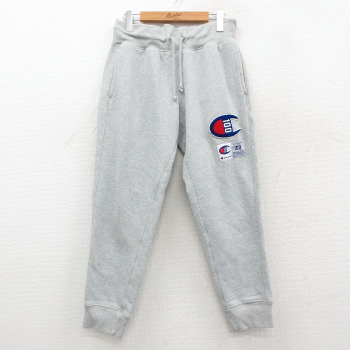 W32★古着 チャンピオン champion スウェット パンツ メンズ ビッグロゴ グレー 霜降り 26feb14