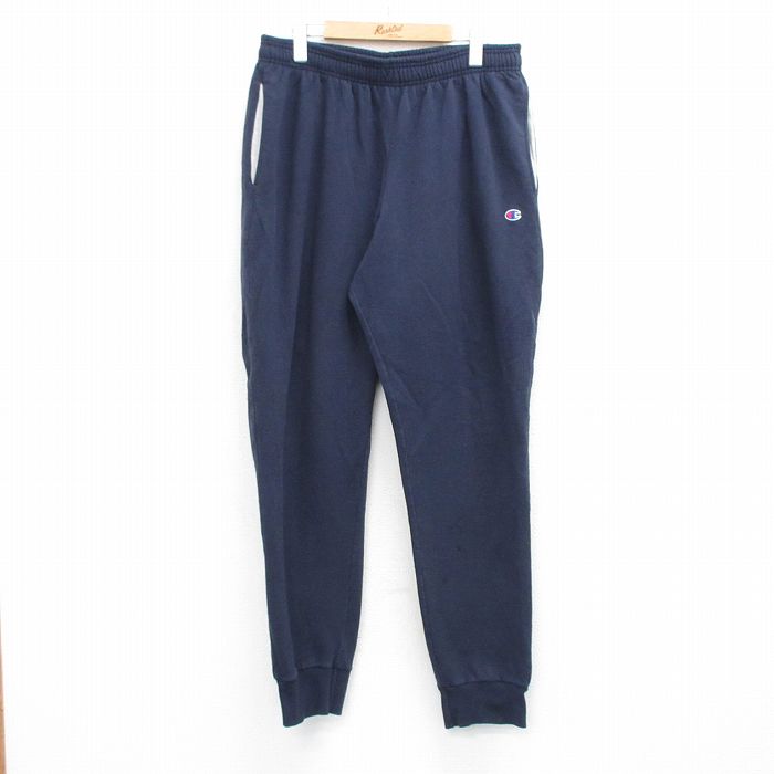 W37★古着 チャンピオン champion スウェット パンツ メンズ ワンポイントロゴ 紺 26mar10
