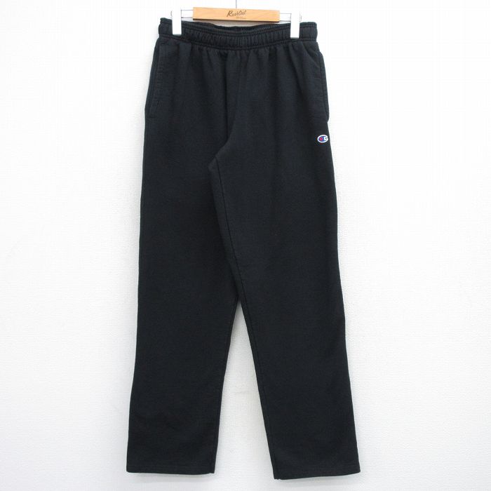 W34★古着 チャンピオン champion スウェット パンツ メンズ ワンポイントロゴ 黒 26mar10