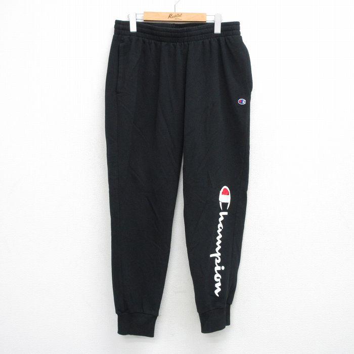 W34★古着 チャンピオン champion スウェット パンツ メンズ ビッグロゴ 黒 26mar10