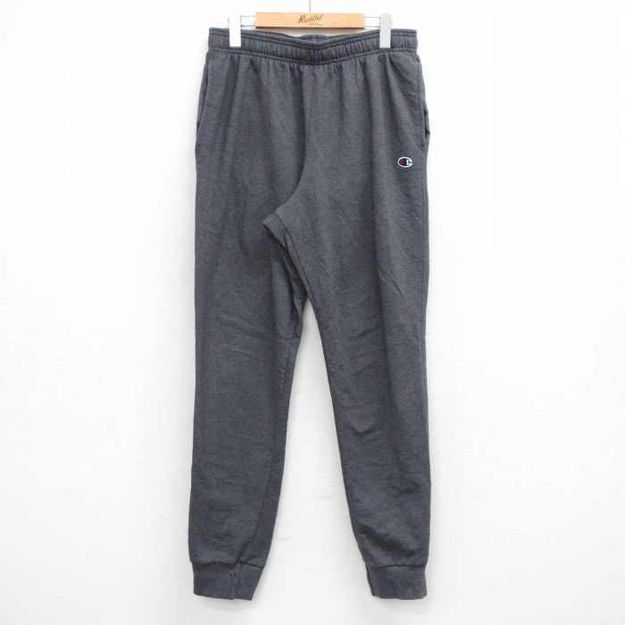 W33★古着 チャンピオン Champion スウェット パンツ メンズ ワンポイントロゴ 濃グレー 26mar12