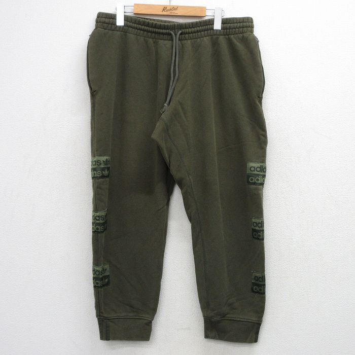 W34★古着 アディダス adidas スウェット パンツ メンズ ワンポイントロゴ リーフ トレフォイル コットン 濃緑 26mar12
