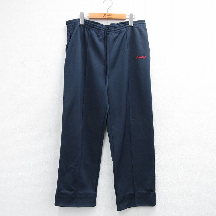 W36★古着 アディダス adidas ジャージ トラック パンツ メンズ 90年代 90s ワンポイントロゴ リーフ トレフォイル 濃紺【spe】 26mar19