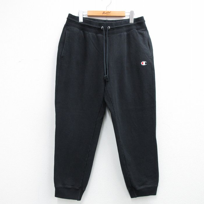 W35★古着 チャンピオン Champion リバースウィーブ スウェット パンツ メンズ ワンポイントロゴ 黒 26mar19