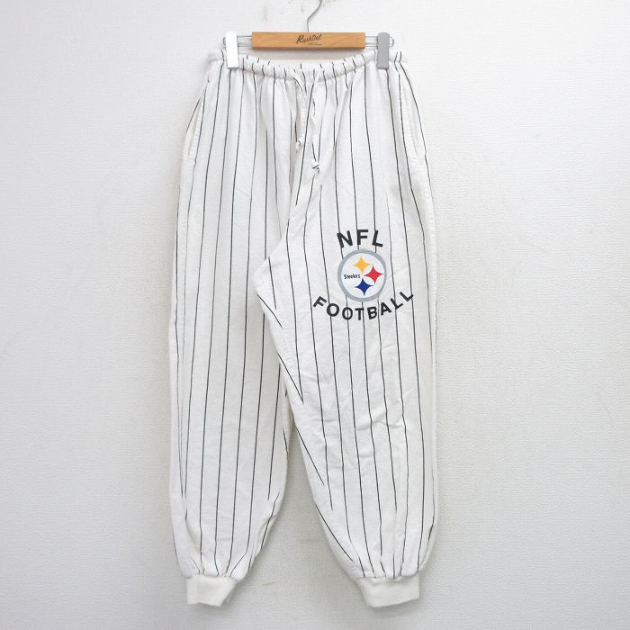 W30★古着 イージー パンツ メンズ NFL ピッツバーグスティーラーズ 白他 ストライプ アメフト スーパーボウル 26mar25