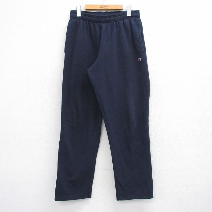 W32★古着 チャンピオン champion スウェット パンツ メンズ ワンポイントロゴ 紺 26mar25