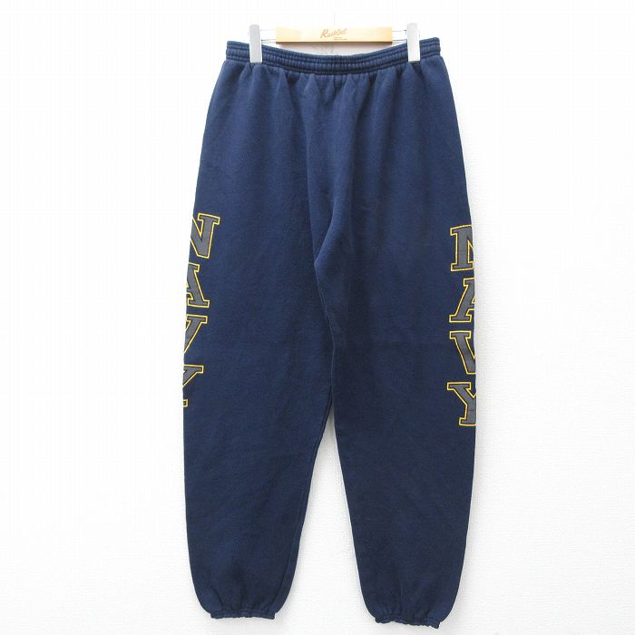 W34★古着 ミリタリー スウェット パンツ メンズ ネイビー リフレクター 紺 26apr10