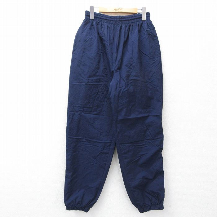 W31★古着 チャンピオン champion ナイロン パンツ メンズ 00年代 00s ワンポイントロゴ 紺 26apr10