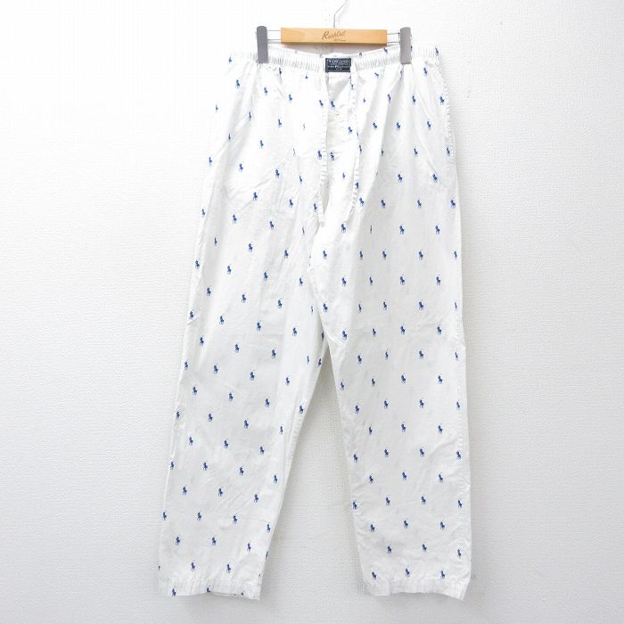 W35★古着 ラルフローレン ブランド パジャマ パンツ メンズ ポニー 総柄 コットン 白他 26apr10