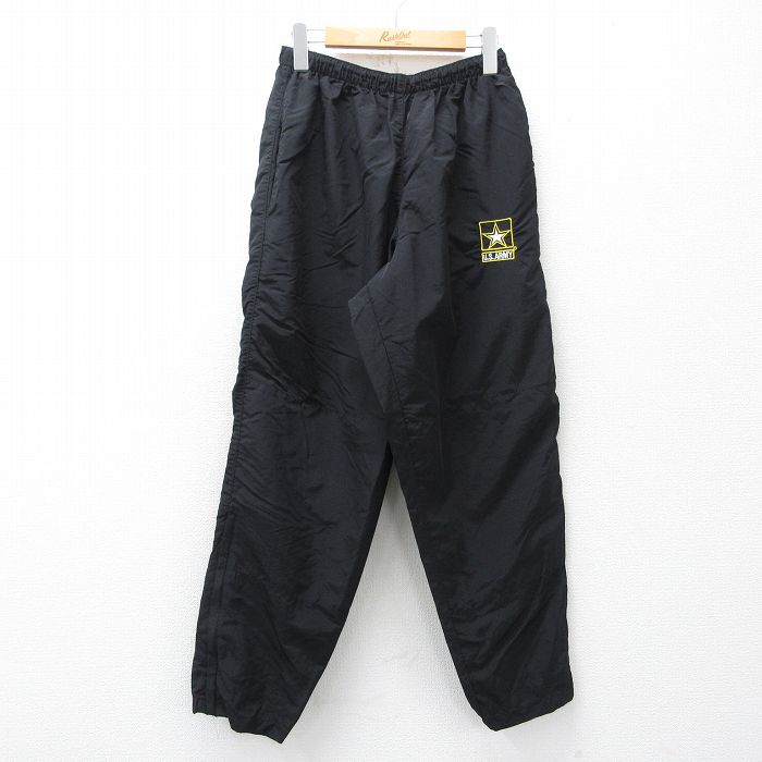 W31★古着 ミリタリー ナイロン トレーニング パンツ メンズ USアーミー APFU USA製 黒 26apr10