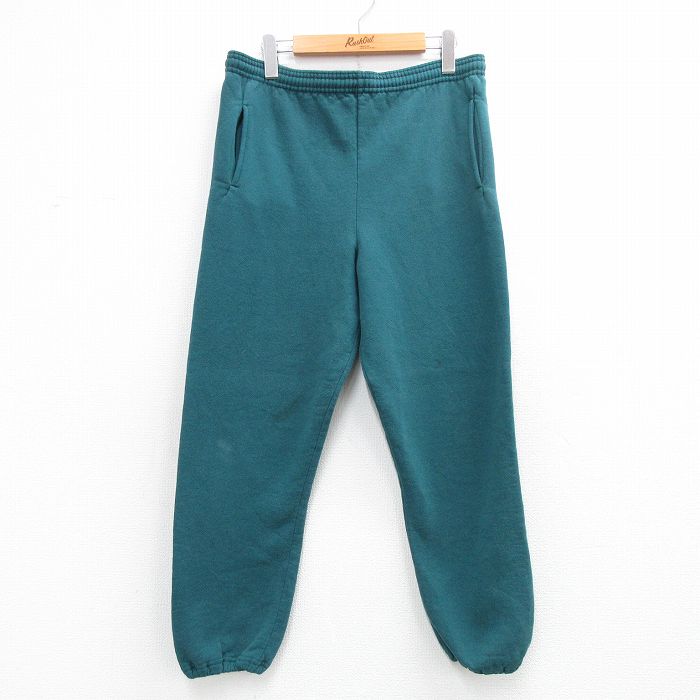 W32★古着 ラッセル スウェット パンツ メンズ 90年代 90s 無地 USA製 青緑 26apr14