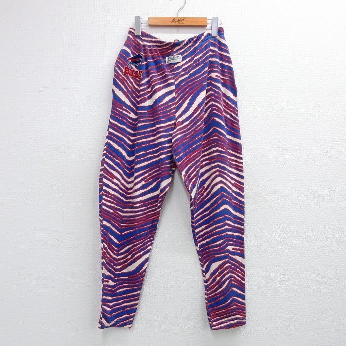 W30★古着 イージー パンツ メンズ 90年代 90s NFL バッファロービルズ USA製 紺他 アメフト スーパーボウル 26apr14