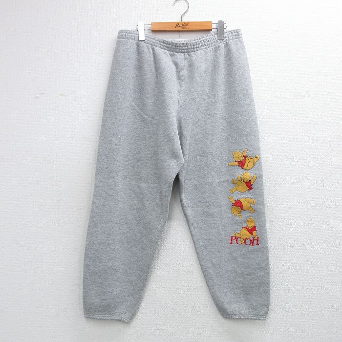 W36★古着 スウェット パンツ メンズ 90年代 90s ディズニー くまのプーさん グレー 霜降り 26apr14