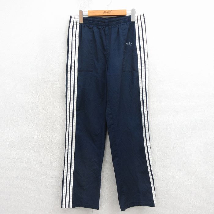 W31★古着 アディダス adidas パンツ メンズ 80年代 80s ワンポイントロゴ リーフトレフォイル USA製 紺【spe】 26apr24