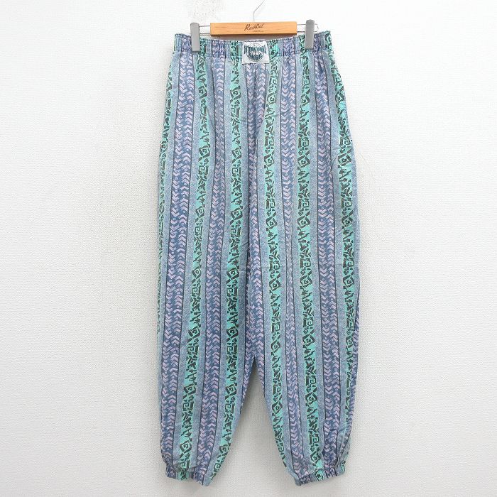 W34★古着 イージー パンツ メンズ 90年代 90s コットン USA製 水色他【spe】 26apr30