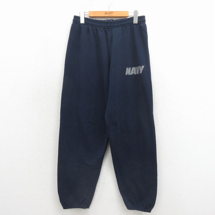 スウェット パンツ ミリタリー ネイビー 実寸W32 | 古着