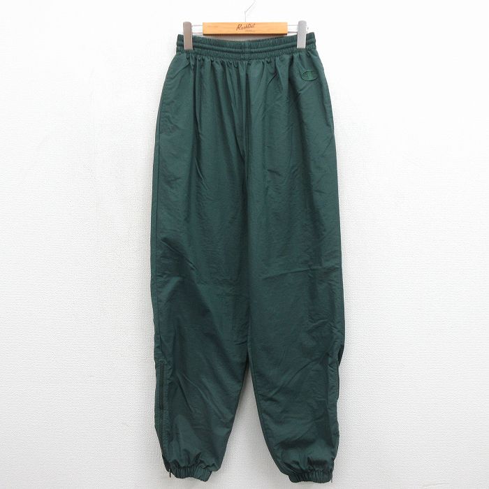 チャンピオン ナイロンパンツ ワンポイントロゴ グリーン 実寸W32 | 古着