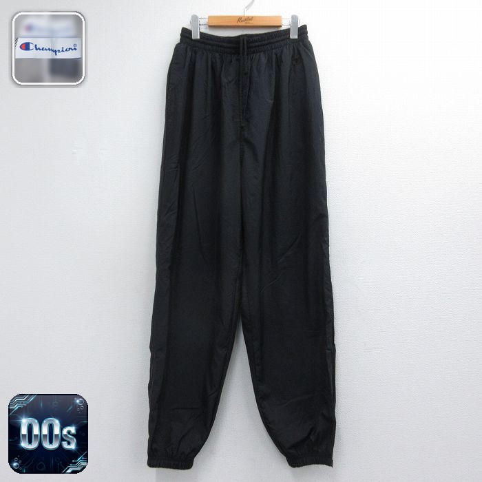 チャンピオン 00s ナイロンパンツ ワンポイントロゴ ブラック 実寸W35 | 古着