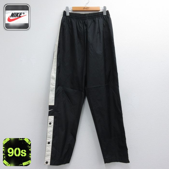 ナイキ 90s ナイロンパンツ ワンポイントロゴ ブラック 実寸W33 | 古着