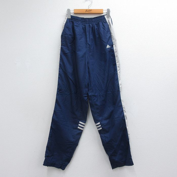 アディダス 90s ナイロンパンツ ワンポイントロゴ ネイビー 実寸W30 | 古着