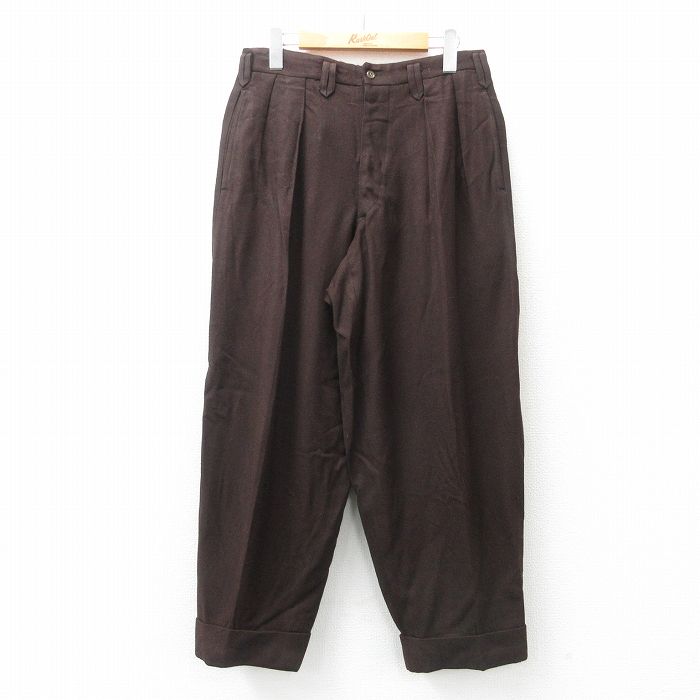 W30★古着 ビンテージ パンツ メンズ 70年代 70s ウール こげ茶 ブラウン 25feb13 中古 ボトムス ロング