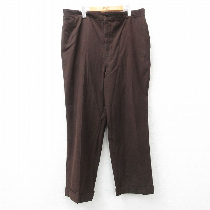 W40★古着 ビンテージ パンツ メンズ 50年代 50s 大きいサイズ ウール タロン こげ茶 ブラウン 25feb13 中古 ボトムス ロング