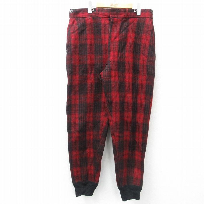 【50%OFF】W37★古着 ビンテージ ハンティング パンツ メンズ 50年代 50s コの字留め ウール タロン 赤他 レッド チェック 【spe】 25feb13 中古 ボトムス ロング