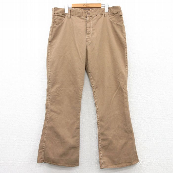 W38★古着 フルーツオブザルーム ビンテージ パンツ メンズ 70年代 70s フレア 茶 ブラウン 【spe】 25mar12 中古 ボトムス ロング