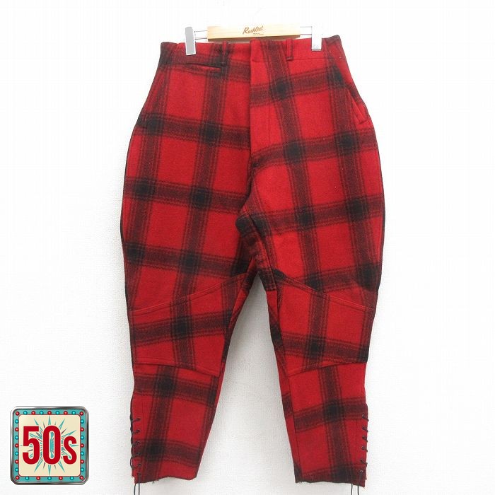 【50%OFF】ハンティング 50s パンツ チェック レッド W31 | 古着
